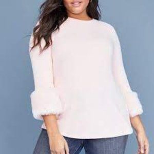 Lane Bryant soft pink sweater w/faux fur cuffs size 18/20 NWT